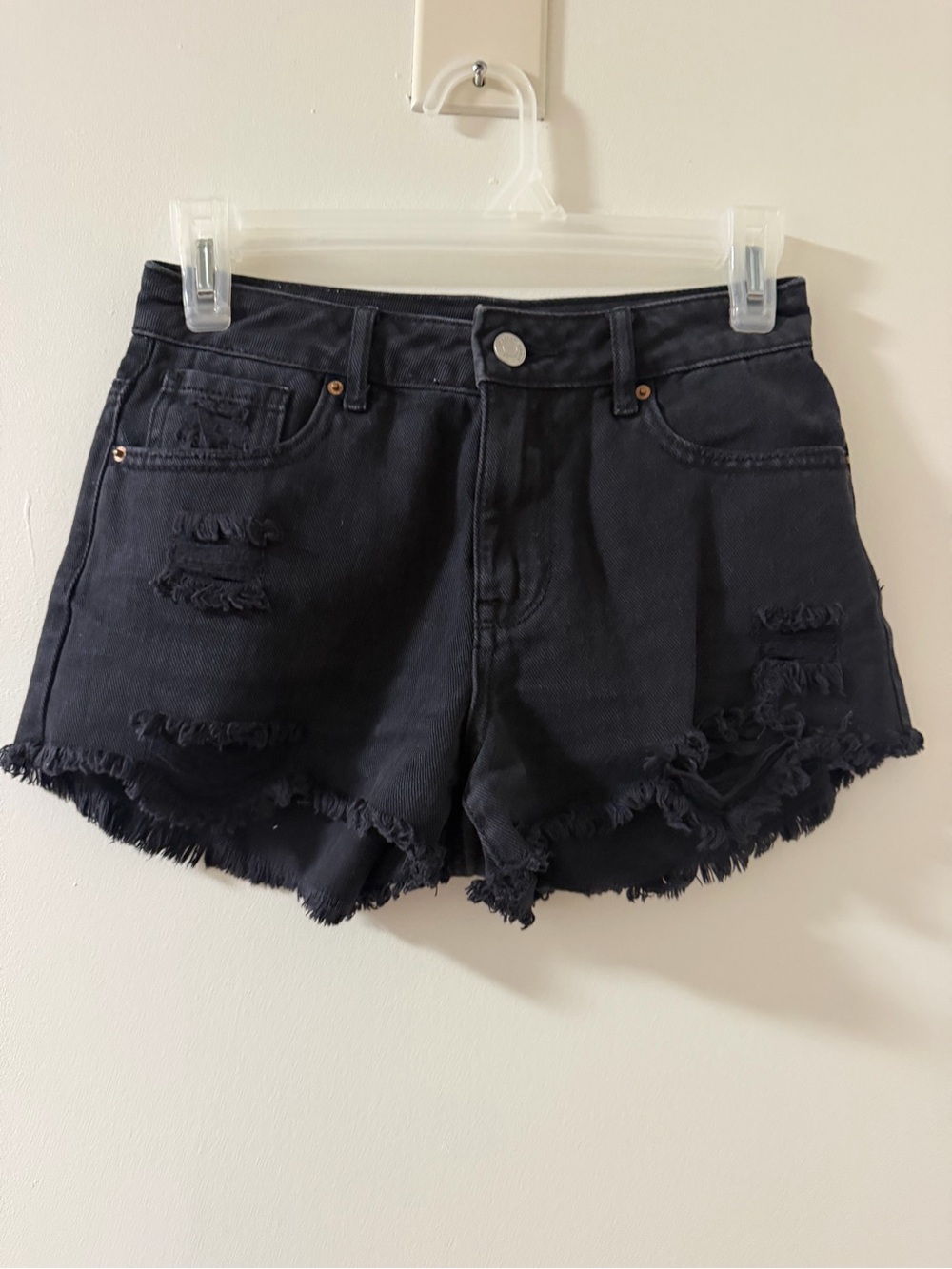 PacSun Denim Shorts Womens 23 Black Like New High Rise Festival Distressed